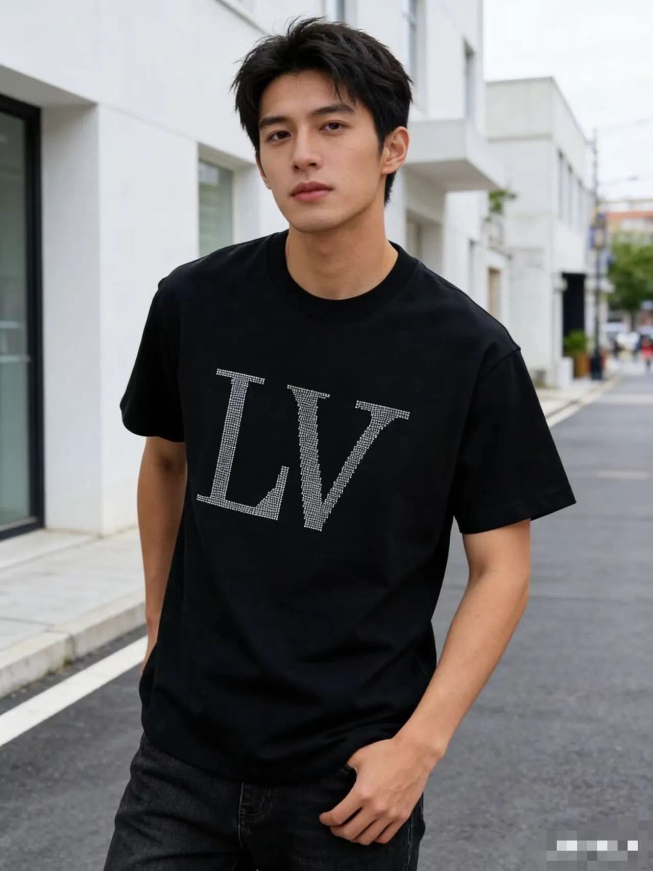 Louis Vuitton/Louis Vuitton 26ss hot diamond large letters logo short sleeves